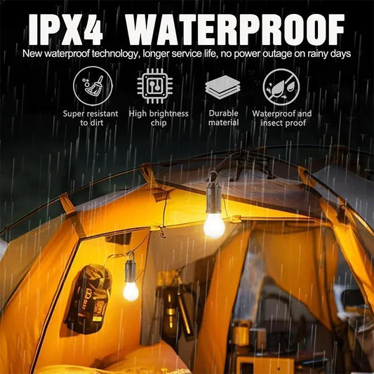 LED Camping Light – Rechargeable, Dimmable Bulb with Hook for Tent & Outdoor Use