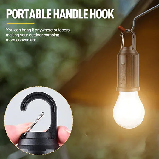 LED Camping Light – Rechargeable, Dimmable Bulb with Hook for Tent & Outdoor Use